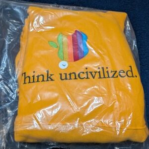 Uncivilized Mens Hooded Sweatshirt Embroidered 'Think Uncivilized' Gold Size L